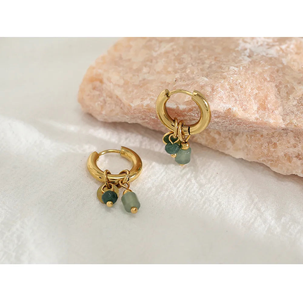 Gold Plated Stainless Steel Vintage Green Natural Stone