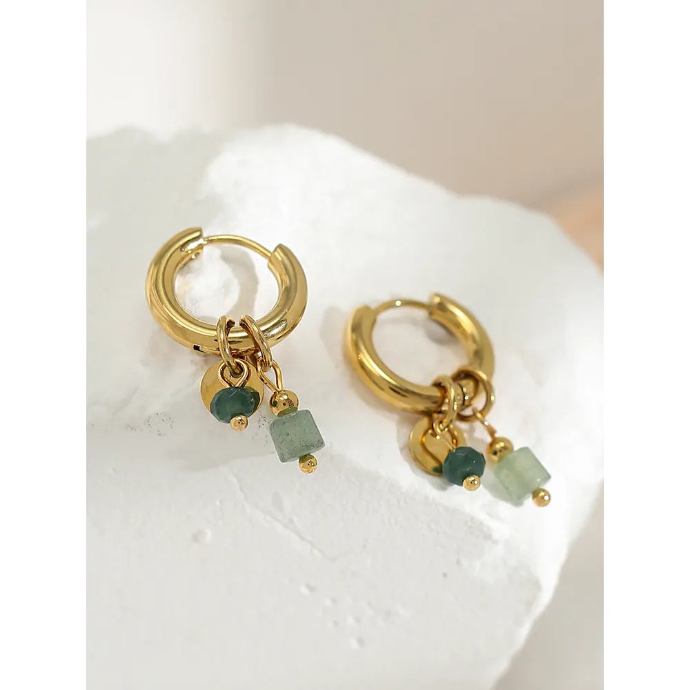 Gold Plated Stainless Steel Vintage Green Natural Stone