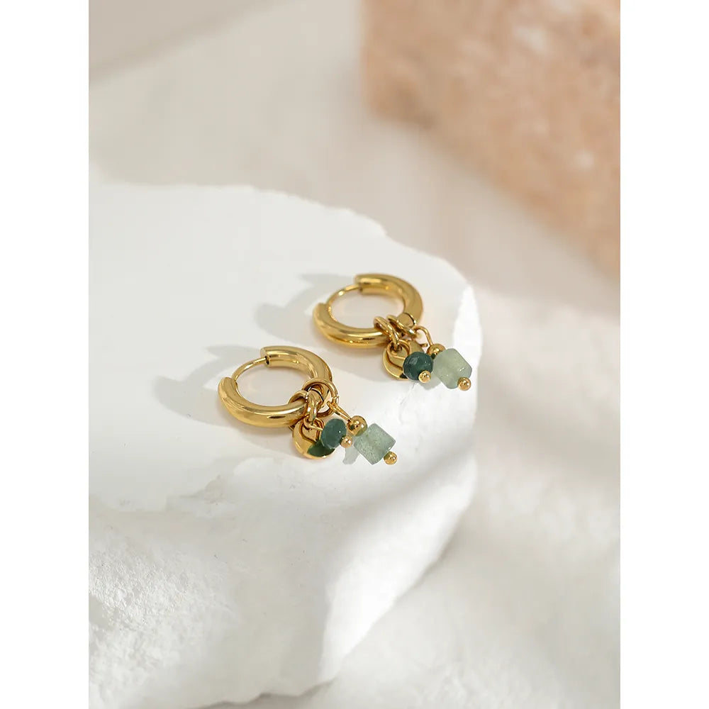 Gold Plated Stainless Steel Vintage Green Natural Stone