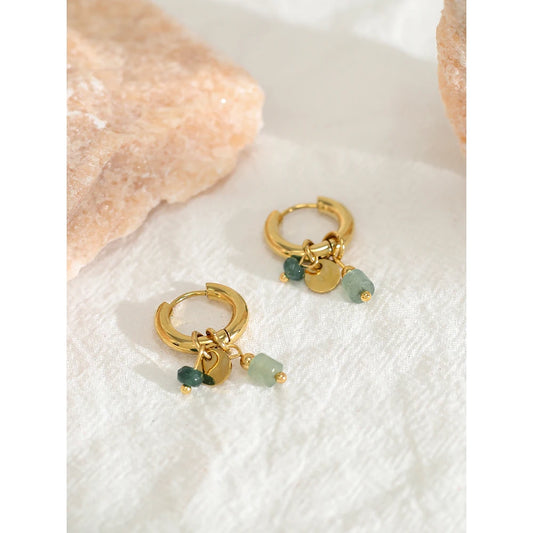 Gold Plated Stainless Steel Vintage Green Natural Stone